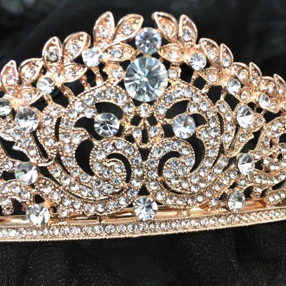 Bridal Headpiece - Tiara Crown  -  Rose Gold with crystals & CZ Crown EUC main image 8